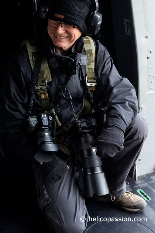 André Bour à bord d’un hélicoptère NH90 de l’Armée de Terre