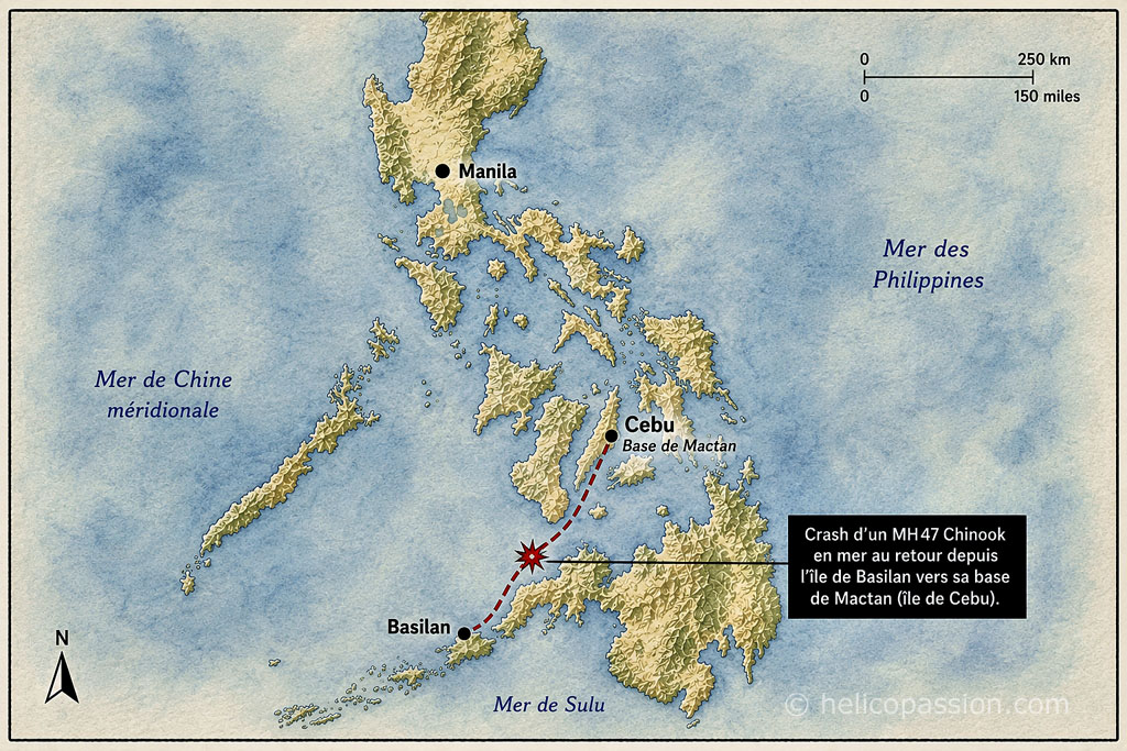 Localisation du lieu du crash entre l'île de Basilan (en bas de la carte) et l'île de Cebu (au centre de la carte)