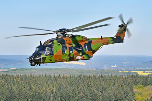 NH90 Caïman en évolution au-dessus de l’est de la France, dans l’environnement de la phase finale d’Orion 2026