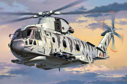 Hélicoptère AW101 Merlin HM1 en camouflage gris tigré, Royal Navy, UK