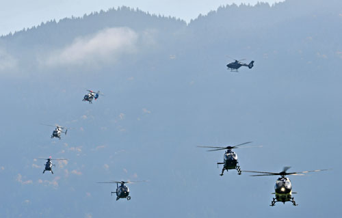 Arrivées des hélicoptères à Füssen