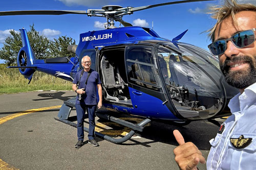André BOUR d'HELICOPASSION et Jérémy OUZE, pilote de l'Hélicoptère H130 HELILAGON