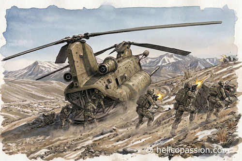 Combat autour du MH47 Chinook abattu sur les hauteurs enneigées de Takur Ghar