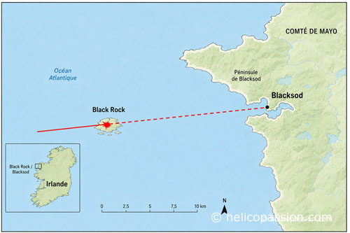 Carte de la trajectoire de Rescue 116 entre Black Rock et Blacksod