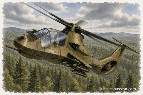RAH66 Comanche sans radar de mât, avec l’empennage arrière initial et les ailerons d’emport extérieurs