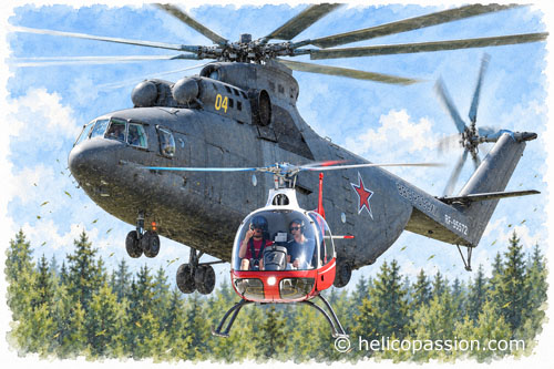 Illustration comparant un Cabri G2 et un Mi-26, deux hélicoptères de masses très différentes